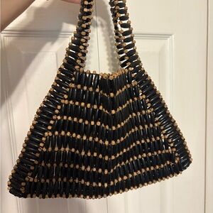 Anthropologie Black and Brown Shoulder Bag with Artistic Design